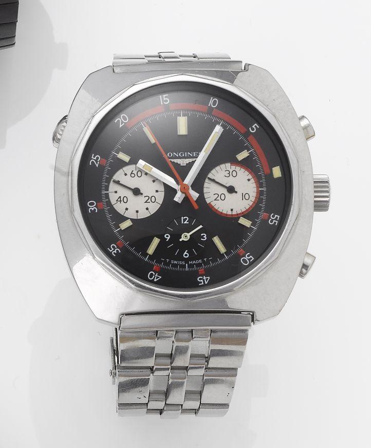Longines. A stainless steel chronograph bracelet watch