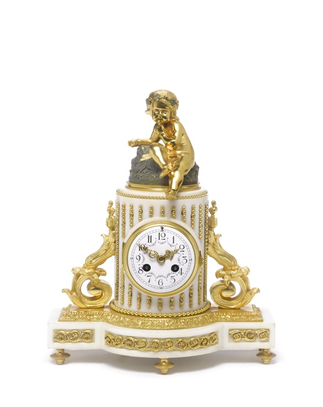 A late 19th century French marble and ormolu mantel clock