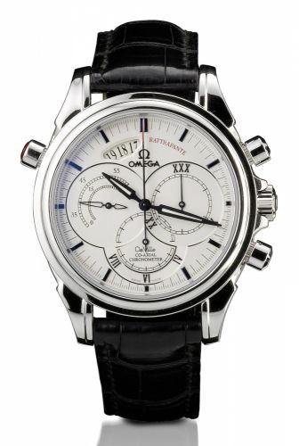 Omega. A fine stainless steel automatic rattrapante chronograph calendar wristwatch