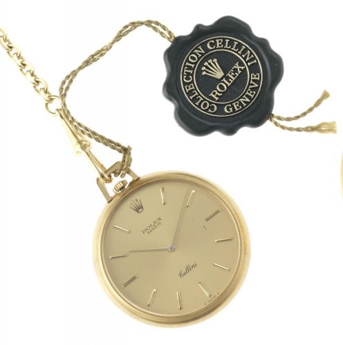 Rolex. A fine and rare 18ct gold open face pocket watch together with an 18ct gold chain, fitted presentation box and papers
