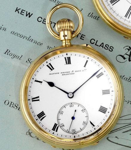 A fine late 19th century 18ct gold open face centre seconds pocket watch together with Kew A Observatory Marks