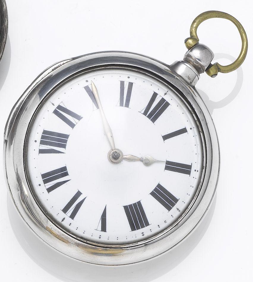 Edmund Crake. A mid 19th century silver pair case pocket watch