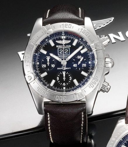 Breitling. A fine stainless steel automatic chronograph calendar wristwatch together with fitted box and papers