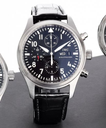 IWC. A fine stainless steel automatic chronograph calendar wristwatch together with fitted box and papers