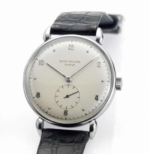 Patek Philippe. A fine and rare stainless steel wristwatch with tear-drop lugs