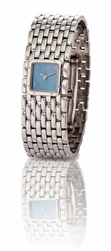 Cartier. A fine stainless steel ladies wristwatch with mother of pearl dial