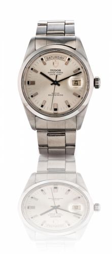 Tudor. A fine stainless steel automatic calendar day date wristwatch
