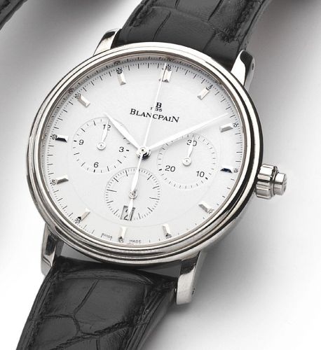 Blancpain. A stainless steel automatic single button chronograph wristwatch with fitted box