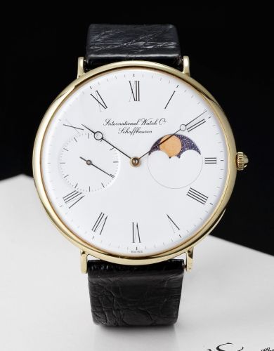 IWC. A fine and rare 18ct gold manual wind oversized wristwatch with moonphase together with fitted presentation box