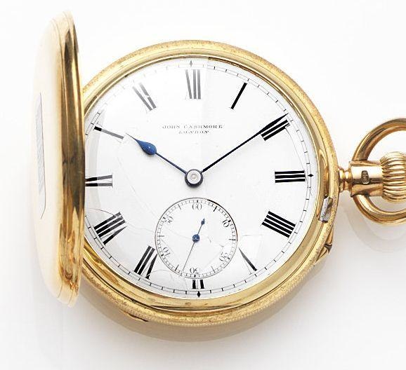 John Cashmore, London. An 18ct gold keyless wind full hunter pocket watch Case and Movement No.6843, London Hallmark for 1892