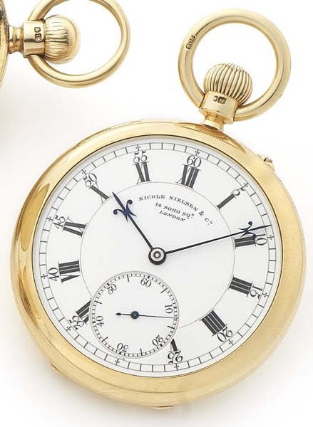 Nicole Nielson Co. A fine 18ct gold open face keyless wind pocket watch Case and movement numbered 5469, London Hallmark for 1903