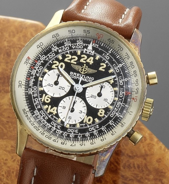 Breitling. An 18ct gold manual wind chronograph wristwatch together with Breitling presentation box Cosmonaute, Ref:81600, Movement No.4295783, Circa 1985