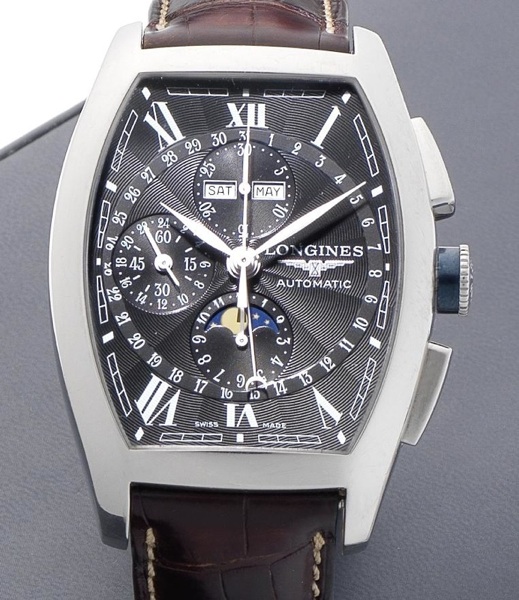 Longines. A stainless steel automatic chronograph wristwatch with moon phases Evidenza, Circa 2007