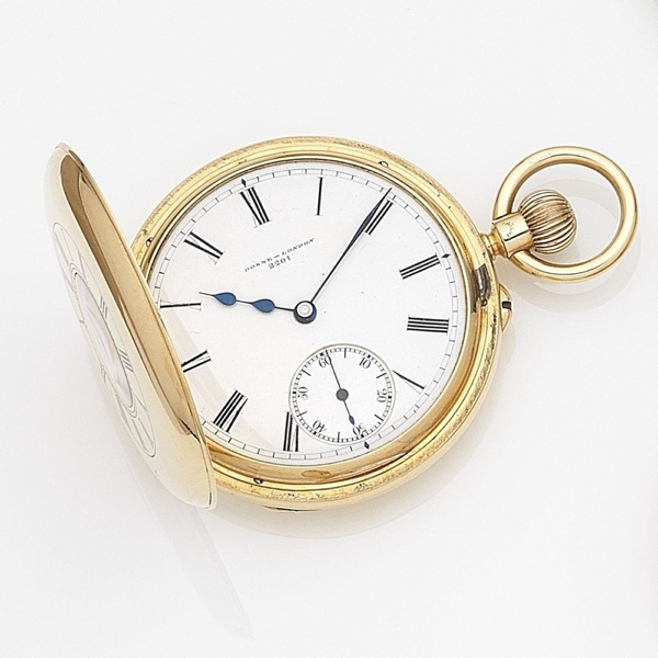 Donne Son, London. An 18ct gold half hunter keyless wind pocket watch