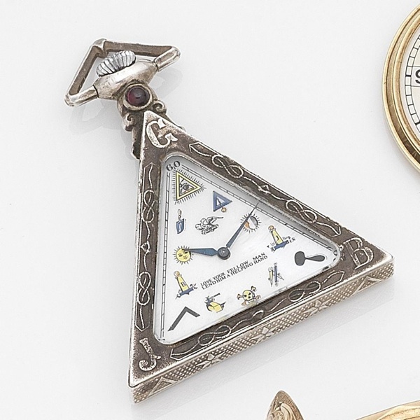 Solvil Watch Co. A Masonic silver open face keyless wind triangular shaped pocket watch