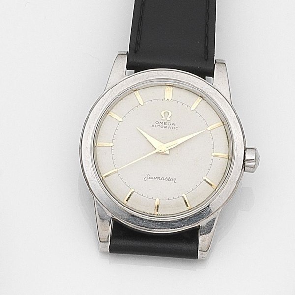 Omega. A stainless steel automatic centre seconds wristwatch