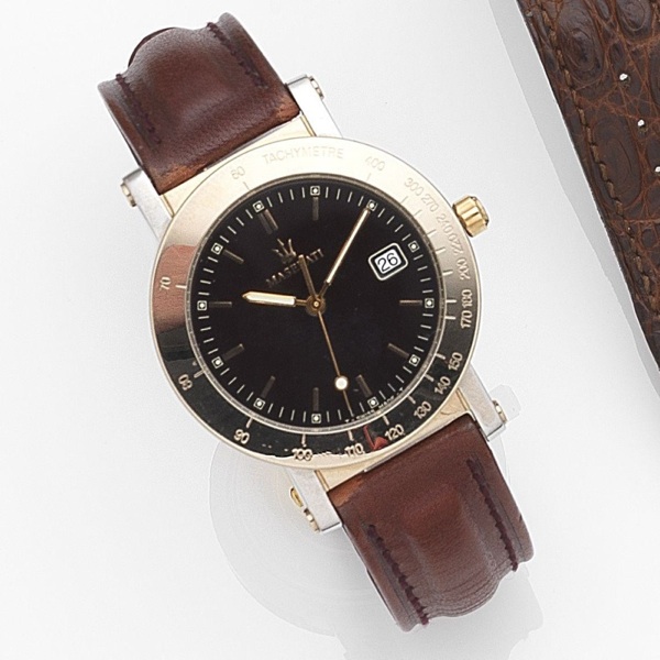 Maserati. A stainless steel quartz calendar wristwatch with box and papers
