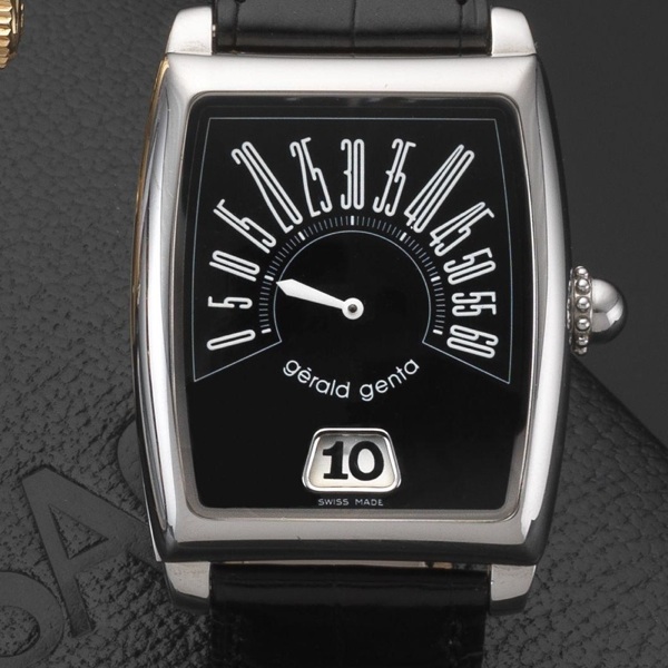 Gerald Genta. A stainless steel automatic retrograde jump hour wristwatch
