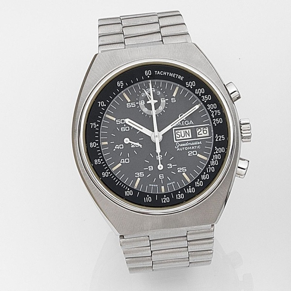 Omega. A stainless steel automatic calendar chronograph bracelet watch