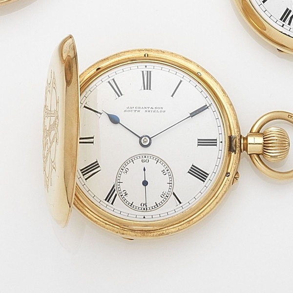J. Grant Son, South Shields. An 18ct gold keyless wind full hunter pocket watch