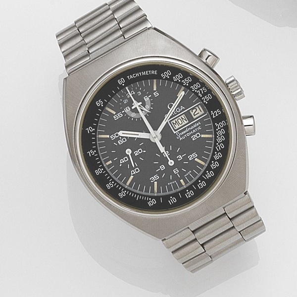Omega. A stainless steel automatic calendar chronograph bracelet watch