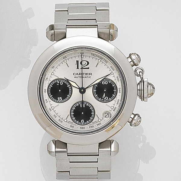 Cartier. A stainless steel automatic calendar chronograph bracelet watch