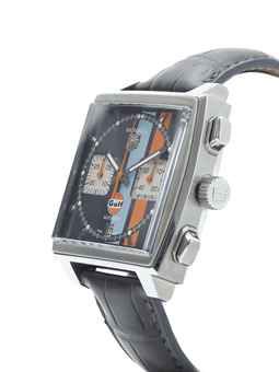 TAG HEUER. A RARE STAINLESS STEEL LIMITED EDITION AUTOMATIC CHRONOGRAPH WRISTWATCH WITH DATE