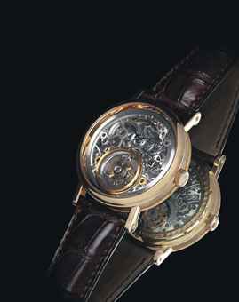 BREGUET. A VERY FINE AND RARE 18K PINK GOLD SKELETONIZED TOURBILLON WRISTWATCH