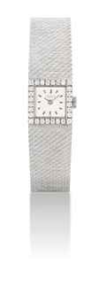 PATEK PHILIPPE. A LADY'S 18K WHITE GOLD AND DIAMOND-SET SQUARE BRACELET WATCH