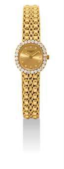 PATEK PHILIPPE. A LADY'S FINE 18K GOLD AND DIAMOND-SET CUSHION-SHAPED BRACELET WATCH