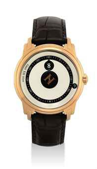 NOUVELLE HORLOGERIE CALABRESE. AN UNUSUAL 18K PINK GOLD LIMITED EDITION AUTOMATIC WANDERING HOURS WRISTWATCH WITH WANDERING DATE