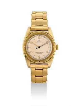 ROLEX. A 14K GOLD AUTOMATIC BUBBLE-BACK WRISTWATCH WITH SWEEP CENTRE SECONDS AND BRACELET