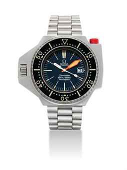 OMEGA. AN OVERSIZED AND RARE STAINLESS STEEL AUTOMATIC DIVER'S WRISTWATCH WITH SWEEP CENTRE SECONDS, DATE AND BRACELET