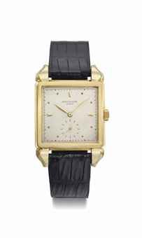 Patek Philippe. A fine and unusual 18K gold square wristwatch with fancy lugs and original certificate