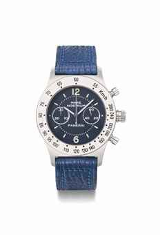 Panerai. A Rare and Large Stainless Steel Chronograph Wristwatch with certificate and box
