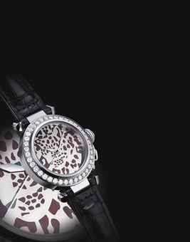 CARTIER. A FINE AND RARE 18K WHITE GOLD AND DIAMOND-SET LIMITED EDITION AUTOMATIC WRISTWATCH WITH SWEEP CENTRE SECONDS AND CHAMPLEVÉ ENAMEL DIAL