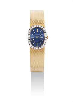 PATEK PHILIPPE. A LADY'S 18K GOLD AND DIAMOND-SET CUSHION-SHAPED BRACELET WATCH