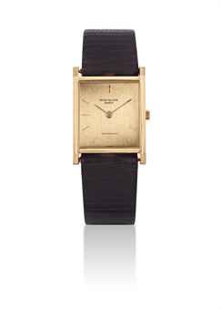 PATEK PHILIPPE. A FINE AND RARE 18K GOLD RECTANGULAR WRISTWATCH