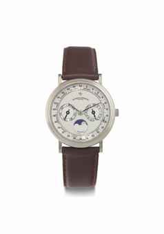 Vacheron Constantin. A Fine 18k White Gold Triple Calendar Wristwatch with Moon Phases and Week Indicator