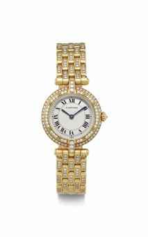 Cartier. A Lady's Fine 18k Gold and Diamond-Set Wristwatch with Bracelet
