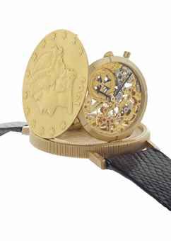 Vacheron Constantin. An 18k Gold Twenty Dollar Coin Skeletonized Wristwatch