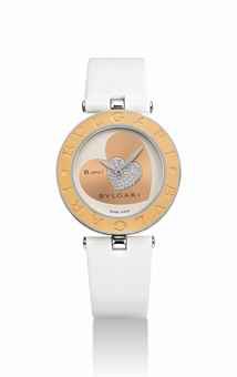 BULGARI. A LADY'S 18K PINK GOLD, STAINLESS STEEL AND DIAMOND-SET WRISTWATCH