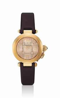 CARTIER. A LADY'S FINE 18K PINK GOLD AND DIAMOND-SET AUTOMATIC WRISTWATCH WITH SWEEP CENTRE SECONDS AND DATE
