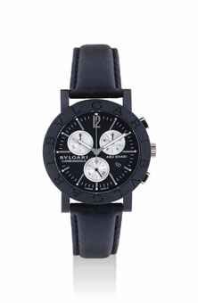 BULGARI. A FINE CARBON LIMITED EDITION CHRONOGRAPH WRISTWATCH WITH DATE, MADE FOR ABU DHABI