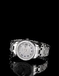 ROLEX. A FINE AND RARE PLATINUM AND DIAMOND-SET AUTOMATIC WRISTWATCH WITH SWEEP CENTRE SECONDS, DAY, DATE AND BRACELET