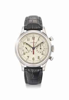 Longines. A large and attractive stainless steel chronograph wristwatch with central minute register