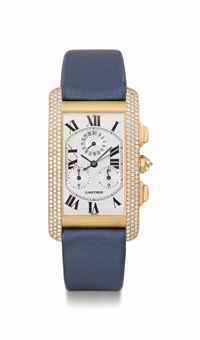Cartier. A fine 18K gold and diamond-set chronograph wristwatch with date