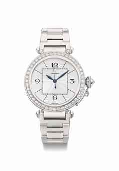 Cartier. A large and fine 18K white gold and diamond-set automatic wristwatch with sweep centre seconds and bracelet