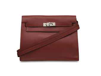A ROUGE H SWIFT LEATHER KELLY DANSE BAG WITH PALLADIUM HARDWARE