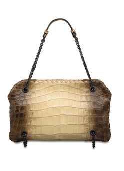 AN OMBRE MATTE CROCODILE DUO BAG WITH GUNMETAL HARDWARE